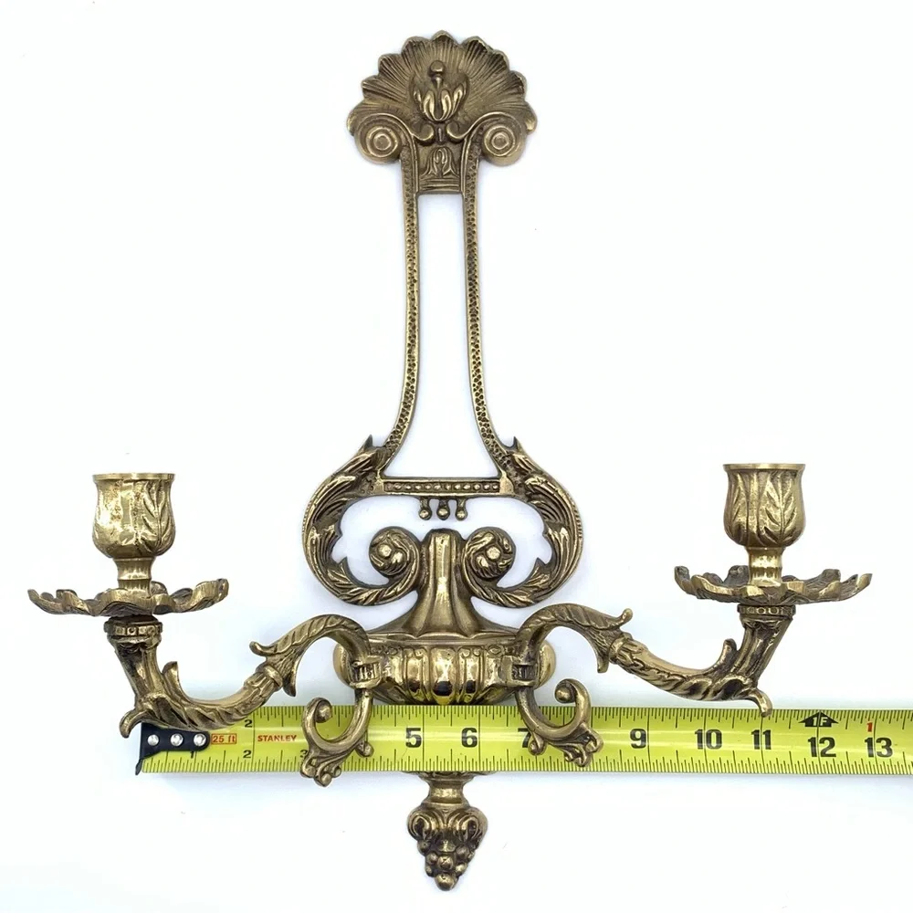 VTG Solid Brass Wall Sconce Double Arm Candle Holder Classic French Deco Style - Picture 10 of 11
